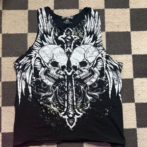 Black + White Skull Graphic Tank Top